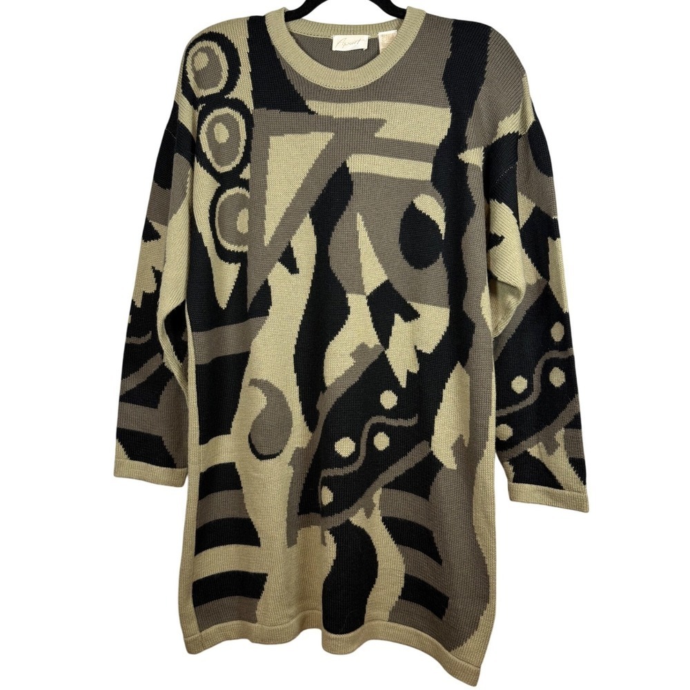 Vintage APART Sweater, Wool/Acrylic Blend,
Long Sweater, Shoulder Pads, Size XL